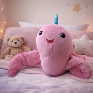 Fingerlings Wowwee narwal plush pink horned whale TESTED WORKS-14” X 11”